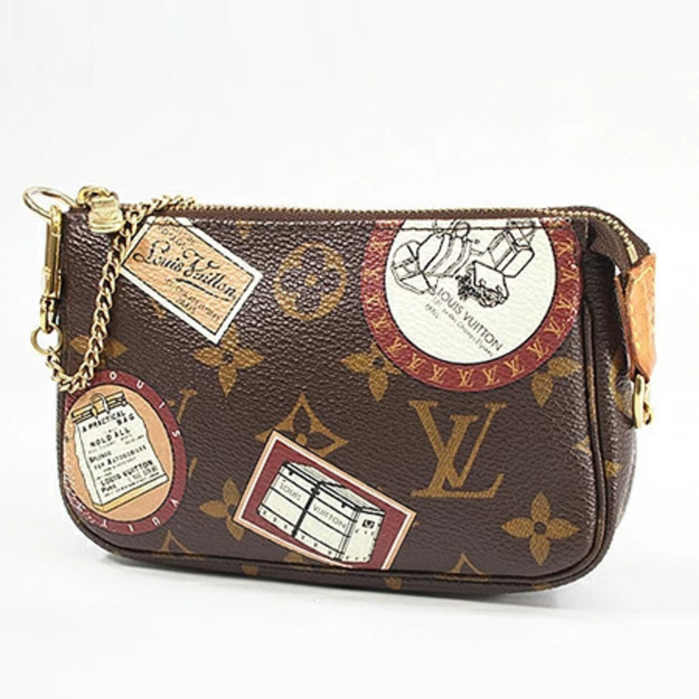 Louis Vuitton Monogram Patch Pochette Pouch Bag Canvas Leather Brown